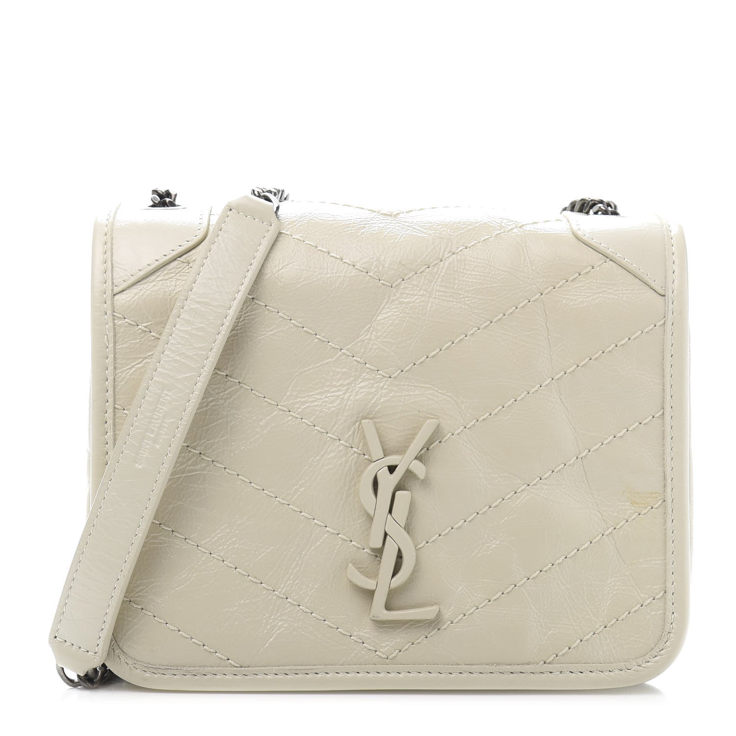 Saint Laurent Crinkled Calfskin Matelasse Monogram Niki Chain Wallet Crema Soft 1 of 10