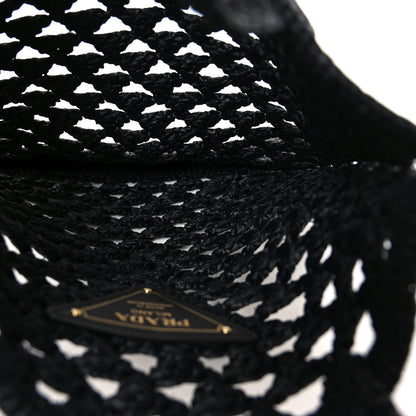 Prada Yarn Raffia Effect Embroidered Logo Tote Black 4 of 8
