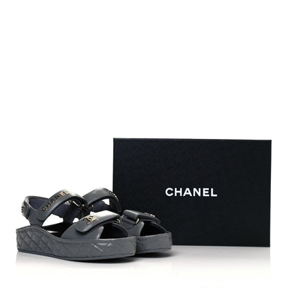 Chanel Shiny Calfskin Logo Platform Sandals 38 Grey 11 of 11