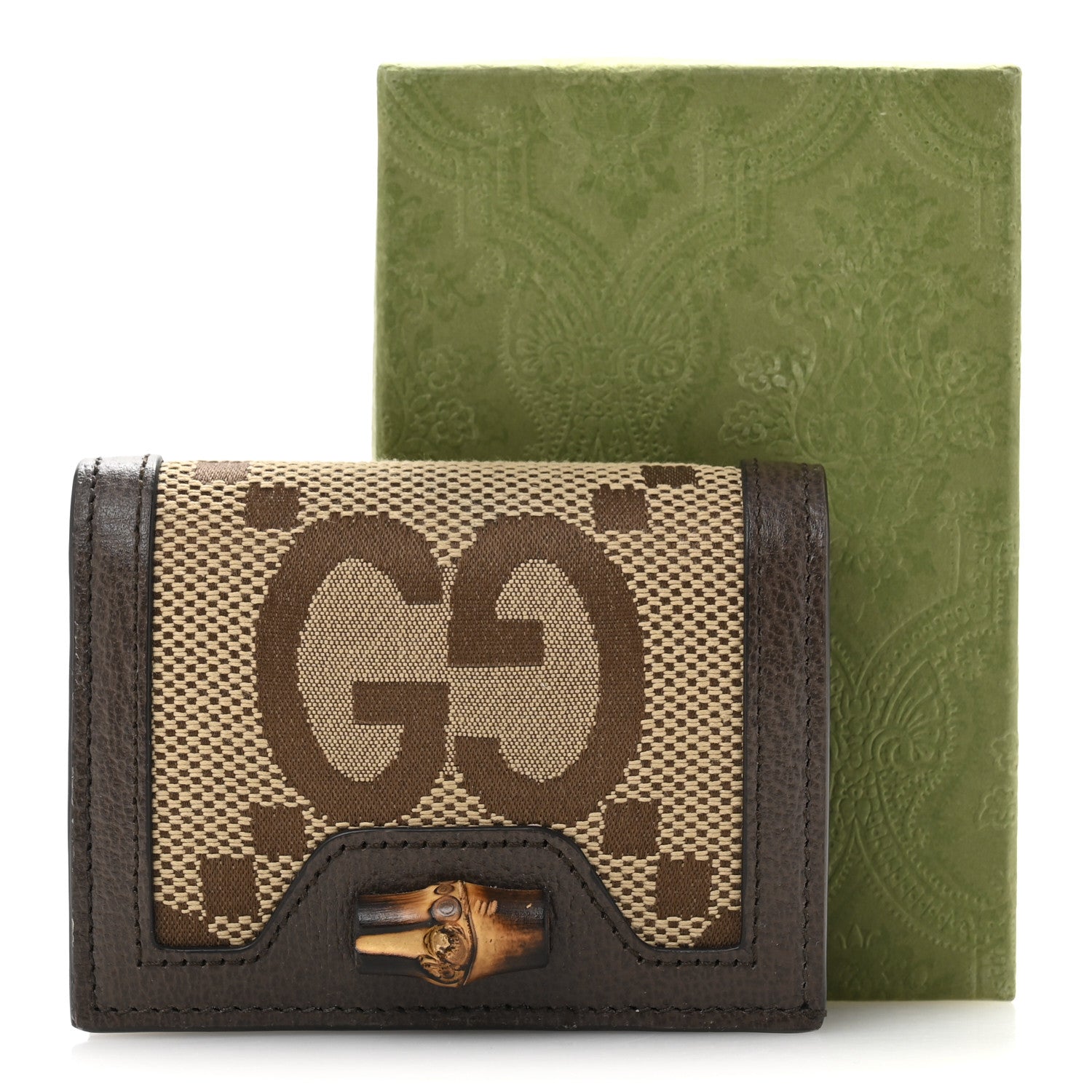 Gucci Monogram Jumbo GG Textured Dollar Calfskin Diana Card Case Wallet Camel Ebony New Acero 8 of 8