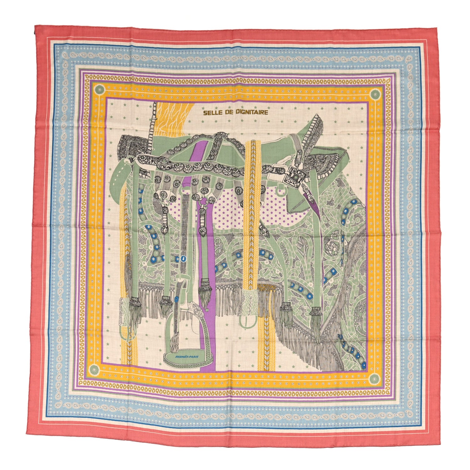 Hermes Cashmere Selle De Dignitaire Bandana Shawl 140 Vieux Rose Naturel 1 of 5