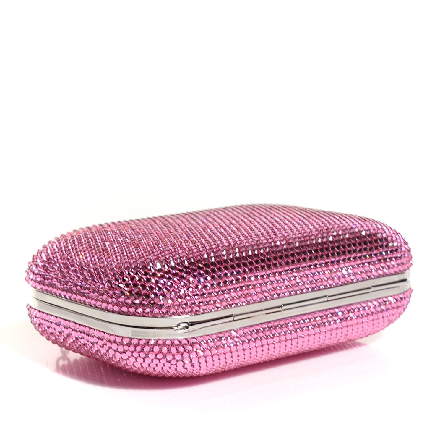 Crystal Slide Lock Minaudière Clutch Rose