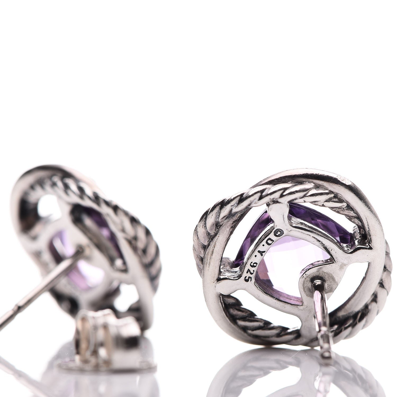 David Yurman Sterling Silver Amethyst 7mm Infinity Earrings 4 of 4