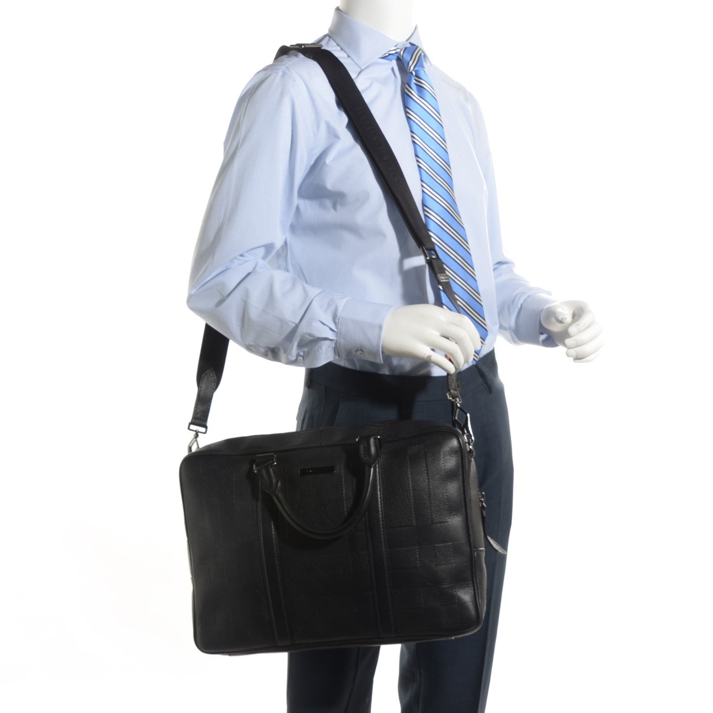 Heritage Grain Check Embossed Business Bag Black