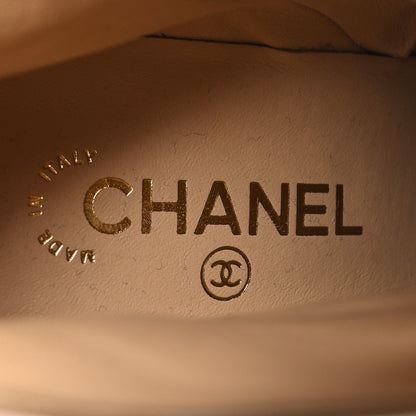 Chanel Lambskin Grosgrain Cap Toe CC Short Ankle Boots 38 Beige Black 8 of 8