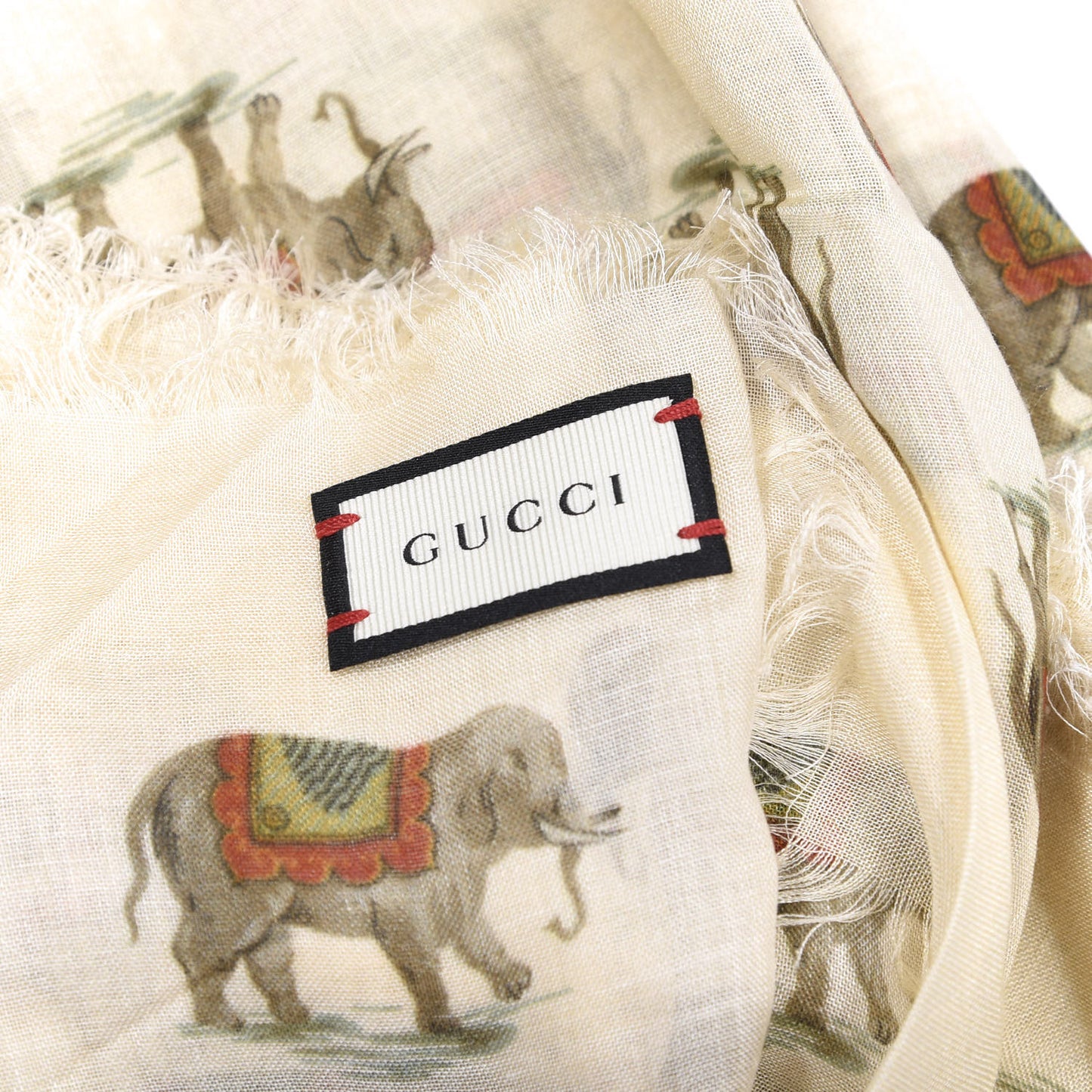 Modal Silk Elephant Print Scarf Ivory