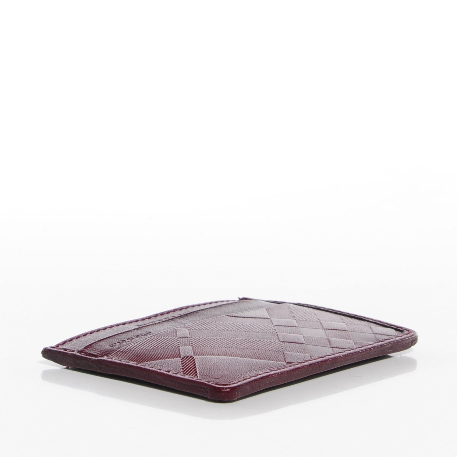 Burberry Check Embossed Leather Credit Card Case Dark Cherry 4 of 9