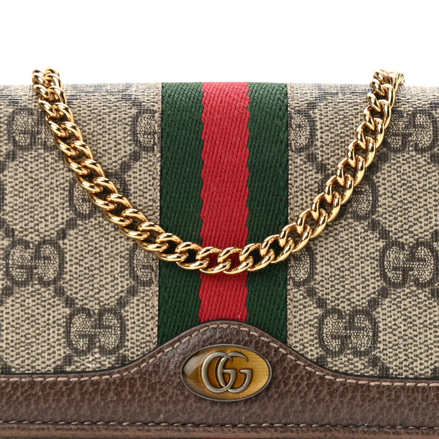 GG Supreme Monogram Web Ophidia Wallet On Chain Brown