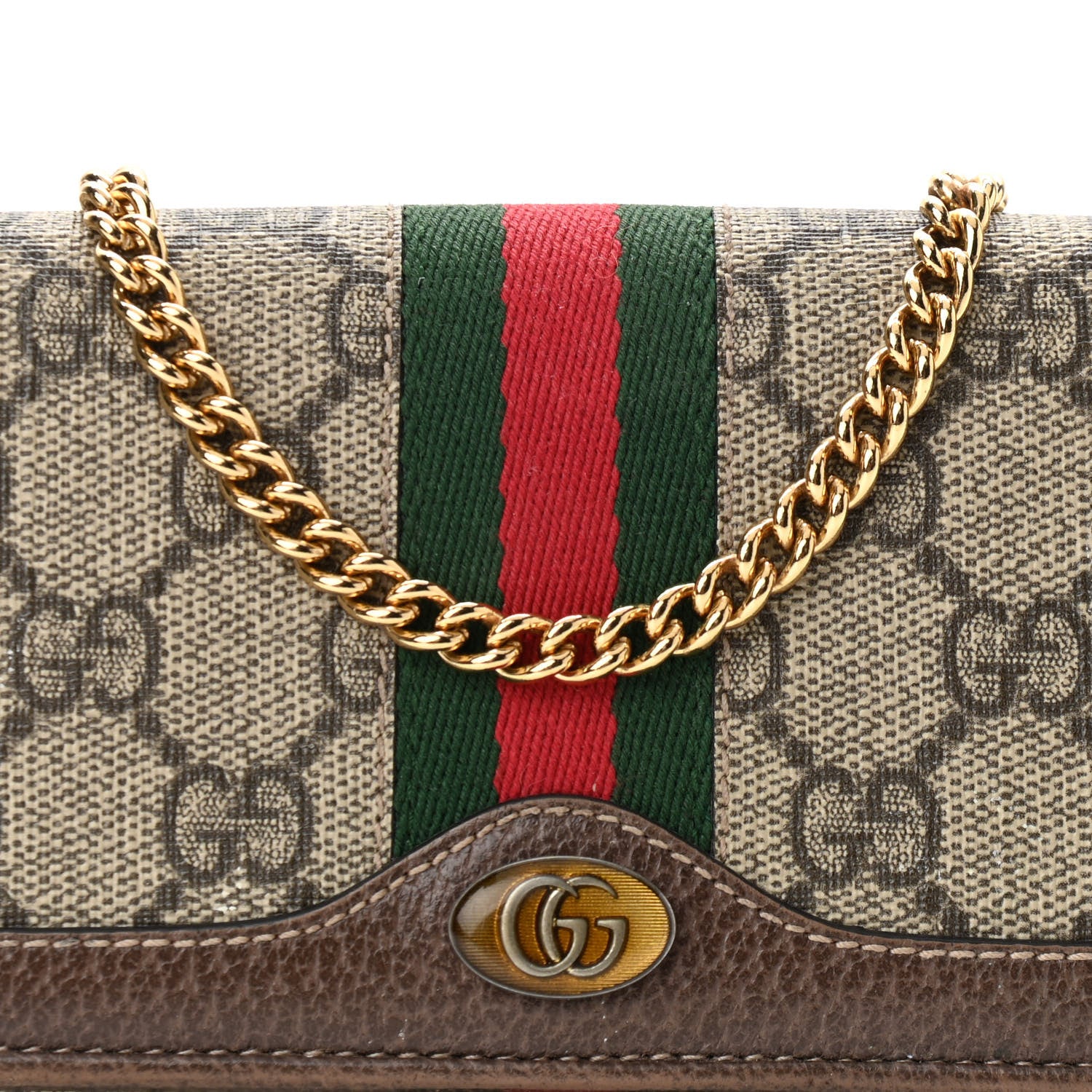 Gucci GG Supreme Monogram Web Ophidia Wallet On Chain Brown 8 of 10