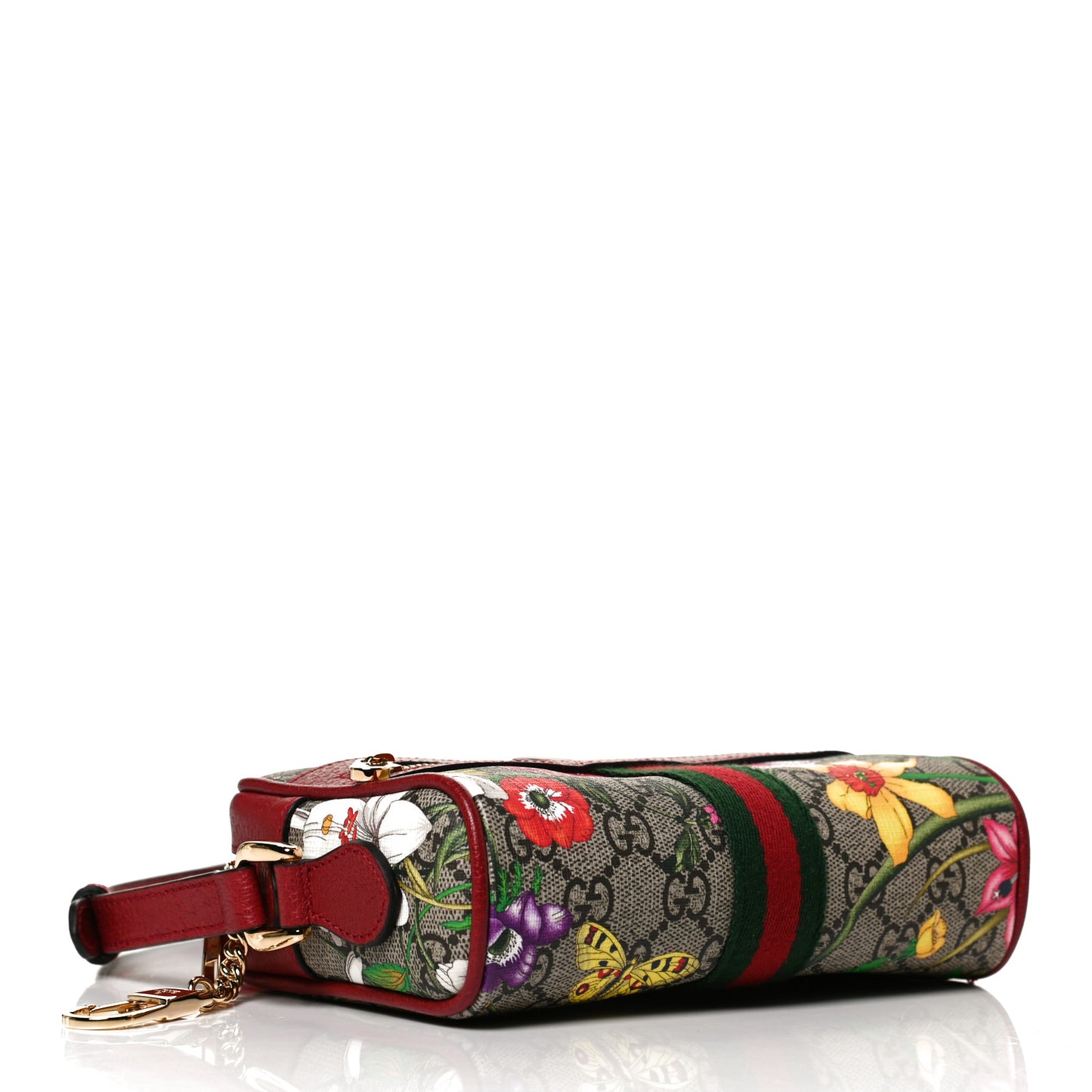 GG Supreme Monogram Flora Web Mini Ophidia Shoulder Bag Red