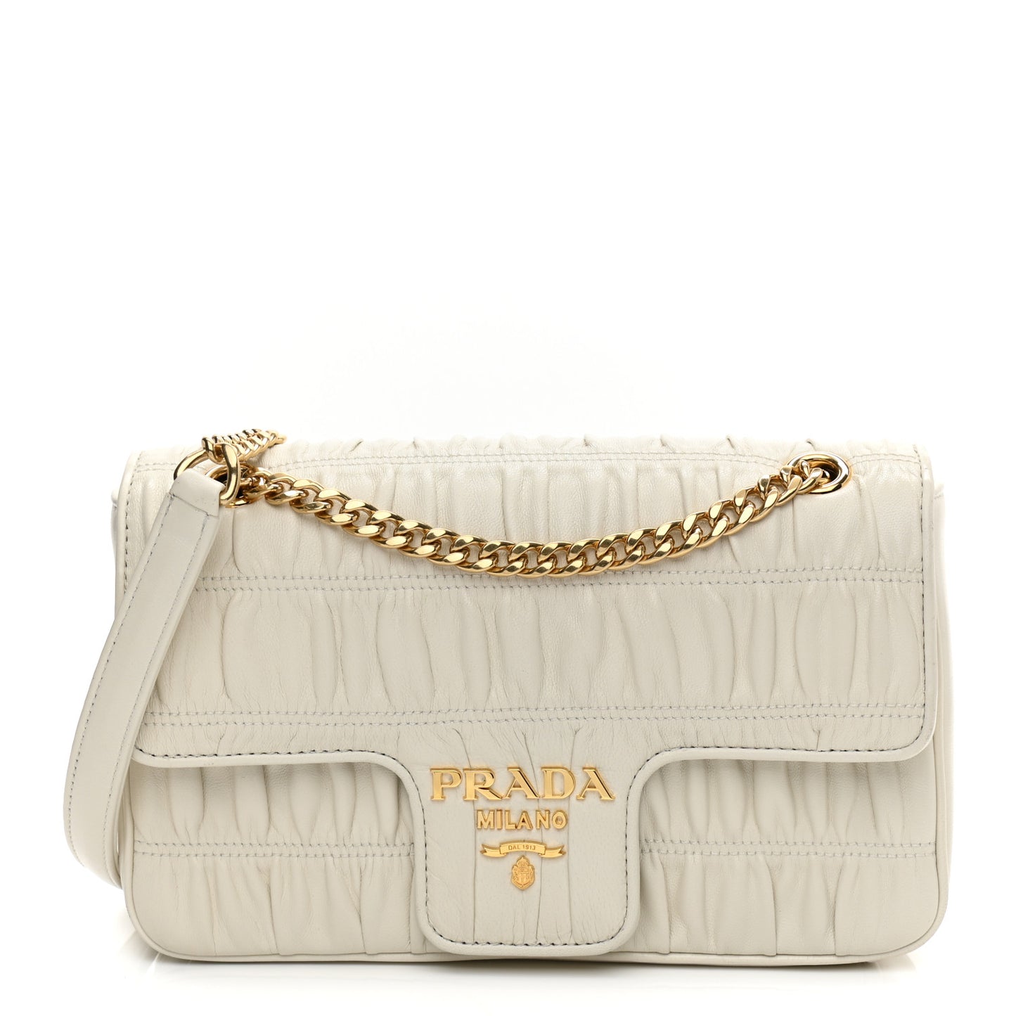 Nappa Gaufre Medium Chain Flap Shoulder Bag White