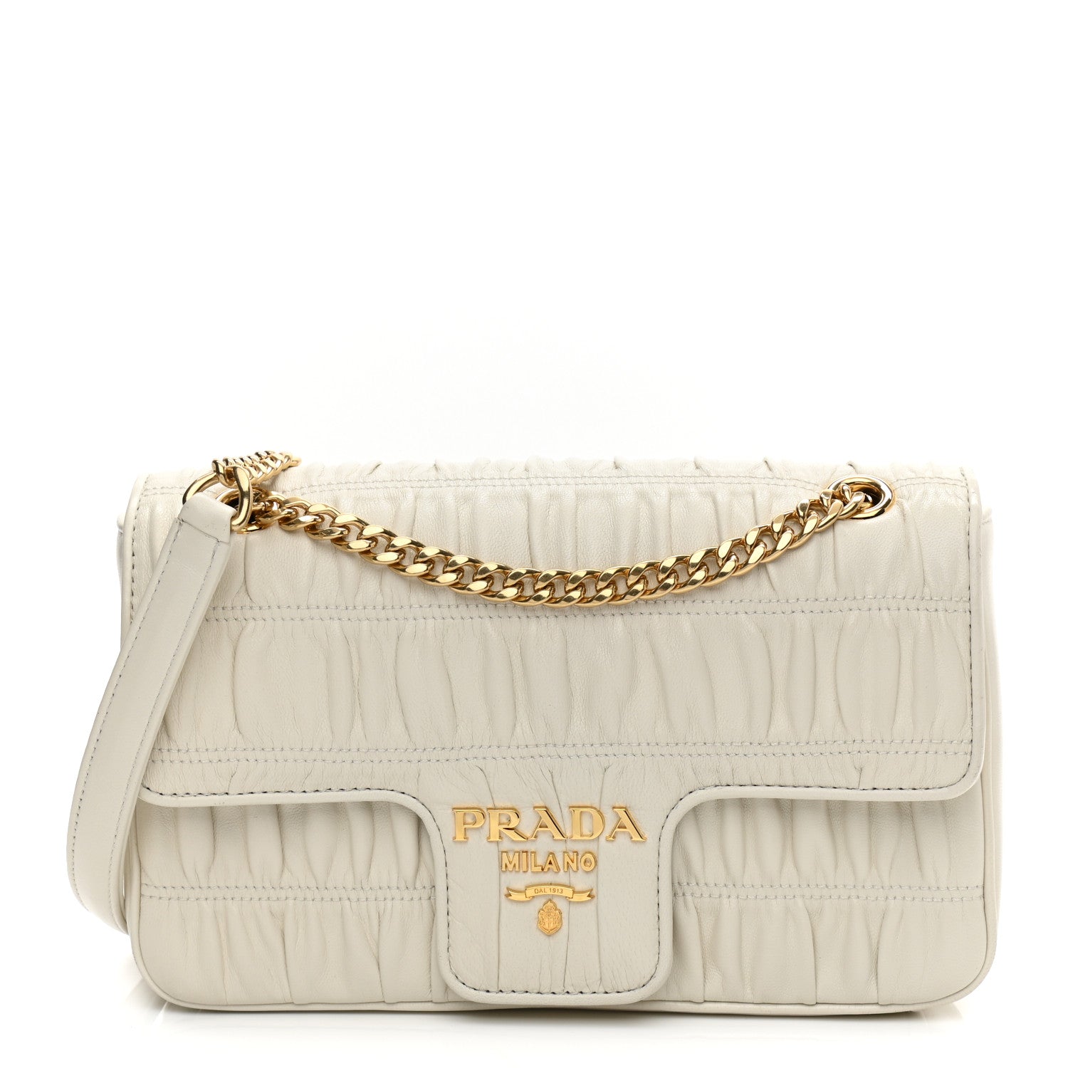 Prada Nappa Gaufre Medium Chain Flap Shoulder Bag White 1 of 11