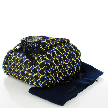 Prada Tessuto Stampato Argyle Print Double Buckle Backpack Blue 4 of 9