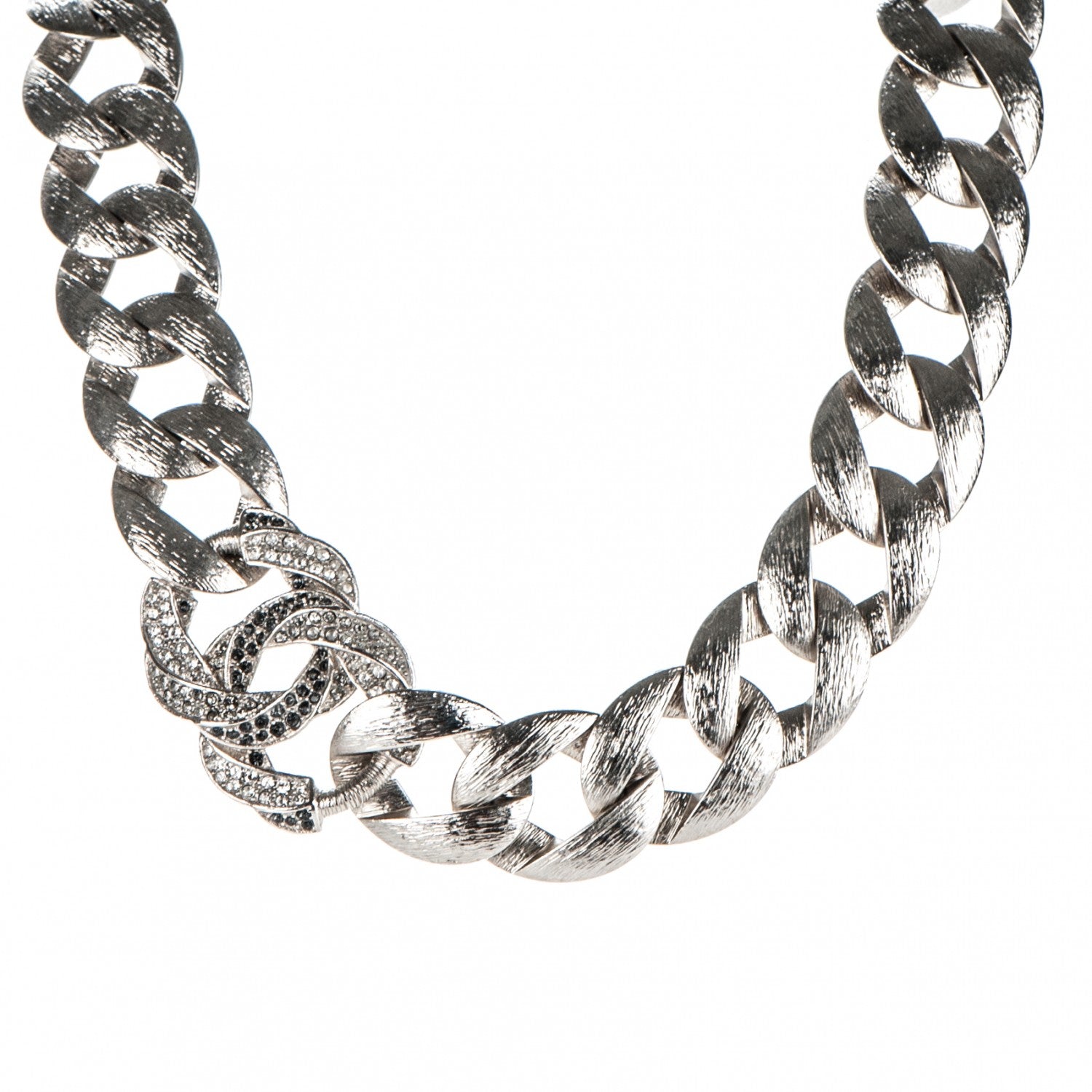 Chanel Crystal CC Chain Link Choker Necklace Grey 1 of 7