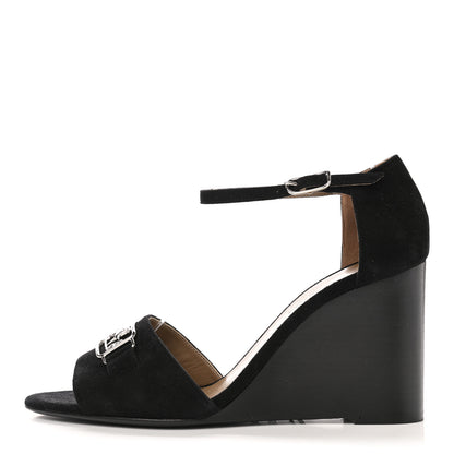 Hermes Velvet Goatskin Attelage Platform Sandal 39.5 Black 1 of 9
