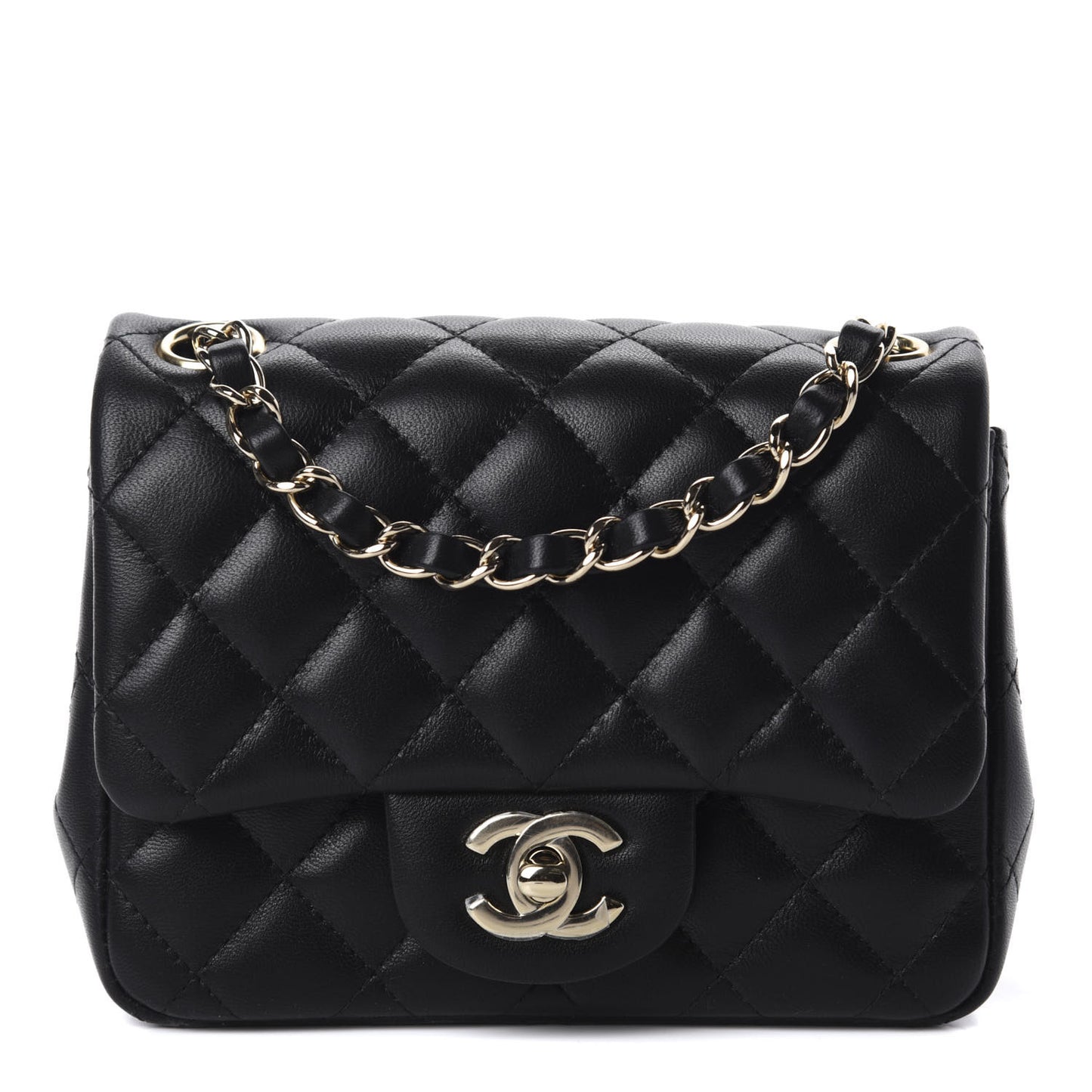 Lambskin Quilted Mini Square Flap Black