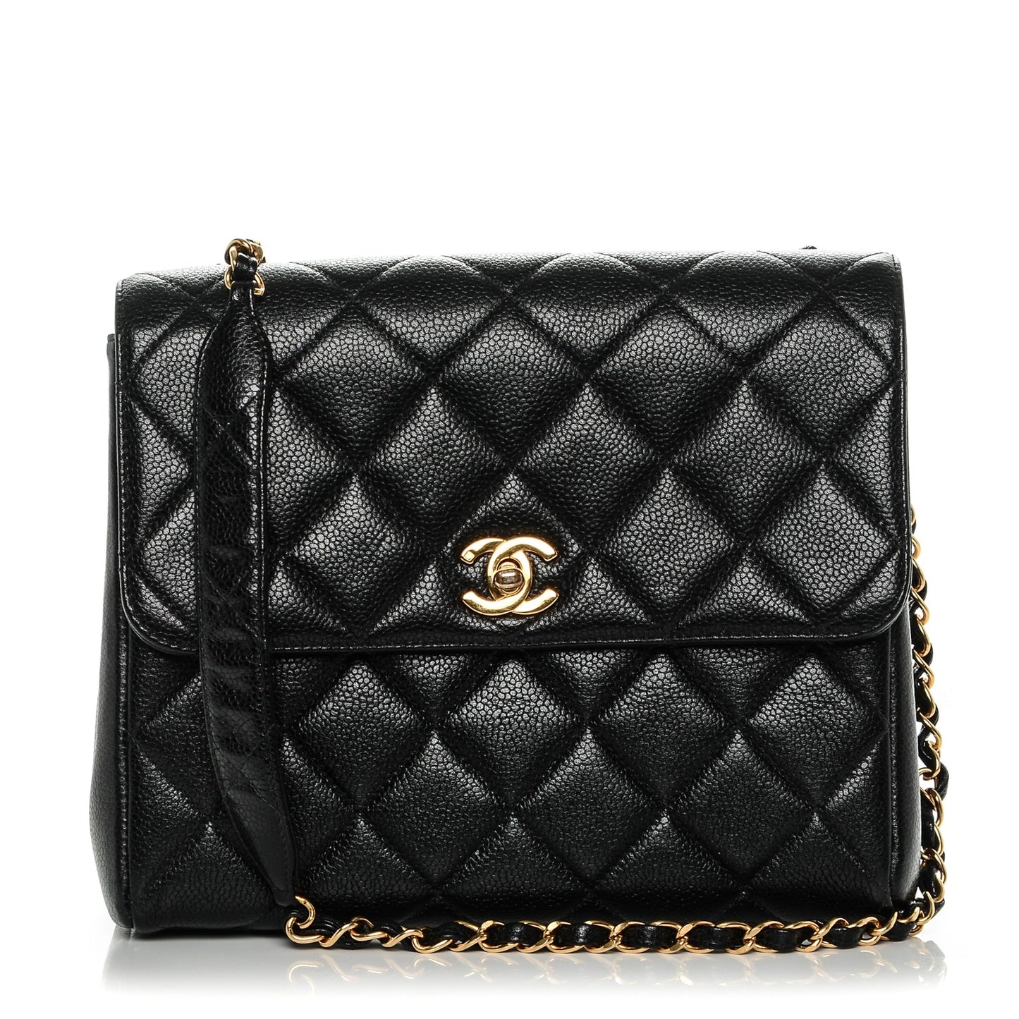 Caviar Quilted Medium Flap Shoulder Bag Black