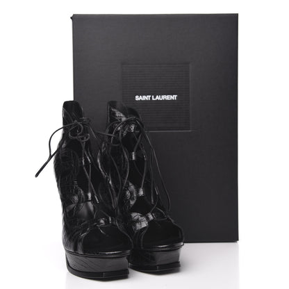 Saint Laurent Calfskin Crocodile Embossed Tribute 16 Lace Up Platform Sandals 39 Black 8 of 8