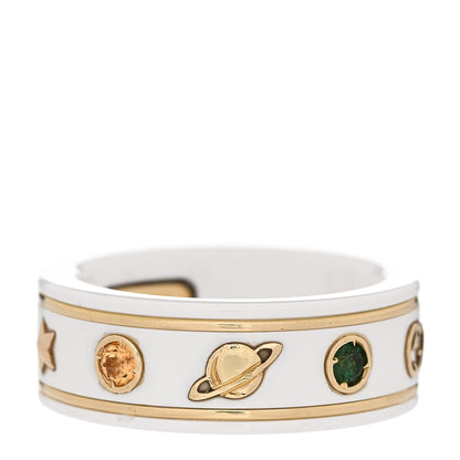 Gucci 18K Yellow Gold Ceramic Topaz Icon Band Ring 50 5.25 White 3 of 8