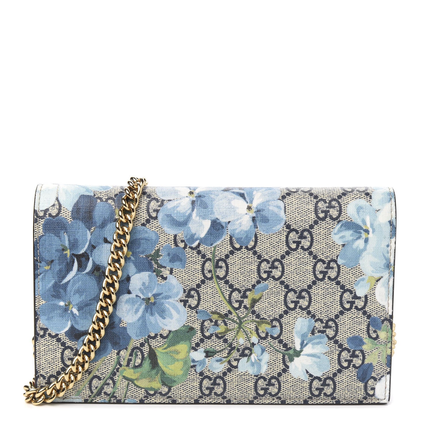 Gucci GG Supreme Monogram Blooms Chain Wallet Blue 1 of 9