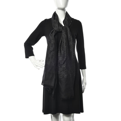 Gucci Wool Silk GG Monogram GGNat Scarf Anthracite 2 of 4