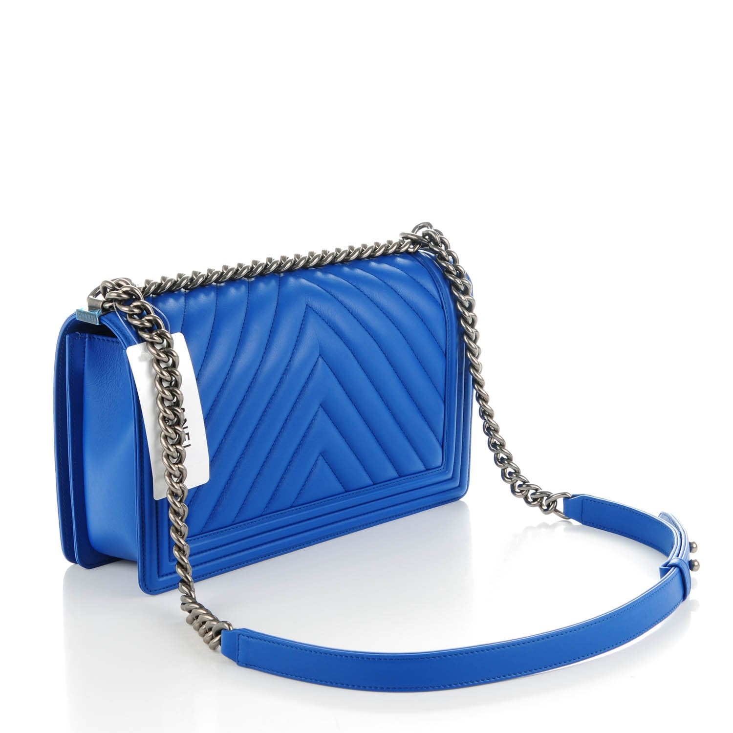 Chanel Calfskin Chevron Quilted New Medium Boy Flap Bright Blue 3 of 8