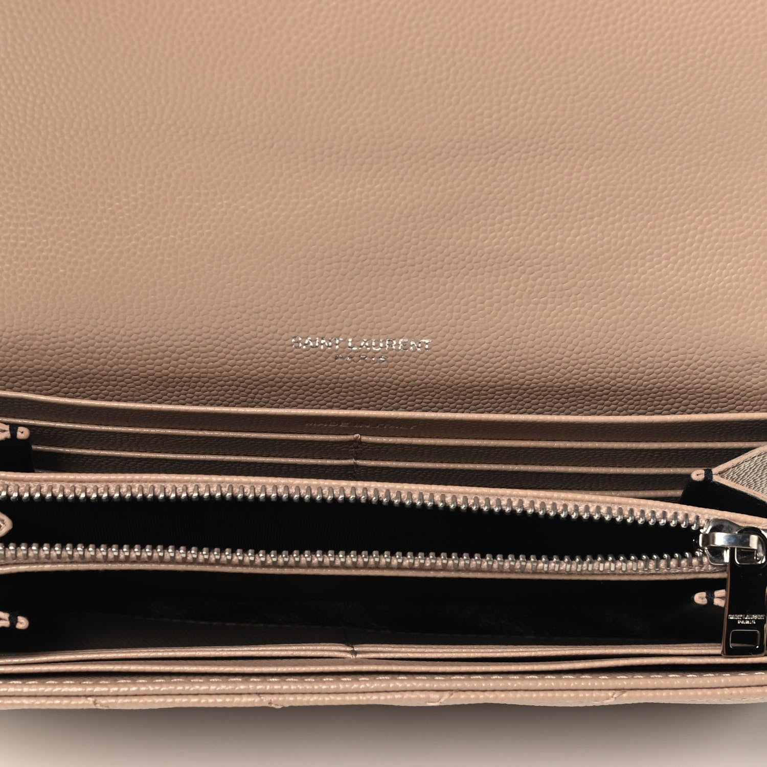 Saint Laurent Grain De Poudre Matelasse Chevron Monogram Flap Wallet Taupe 4 of 4