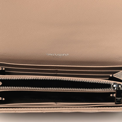 Saint Laurent Grain De Poudre Matelasse Chevron Monogram Flap Wallet Taupe 4 of 4
