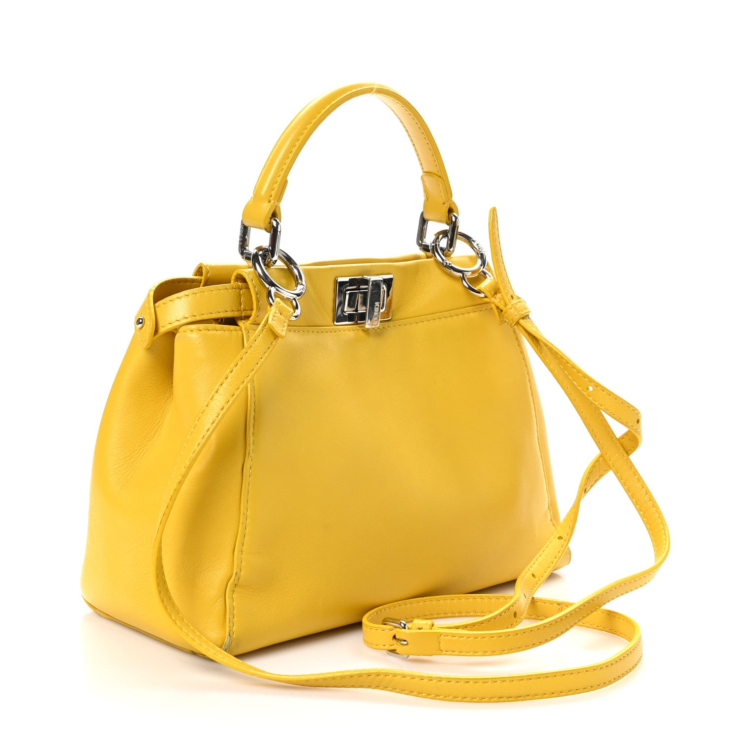 Fendi Nappa Mini Peekaboo Iconic Satchel Limone 3 of 12