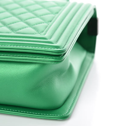 Chanel Metallic Calfskin Quilted New Medium Boy Flap Green 6 of 11