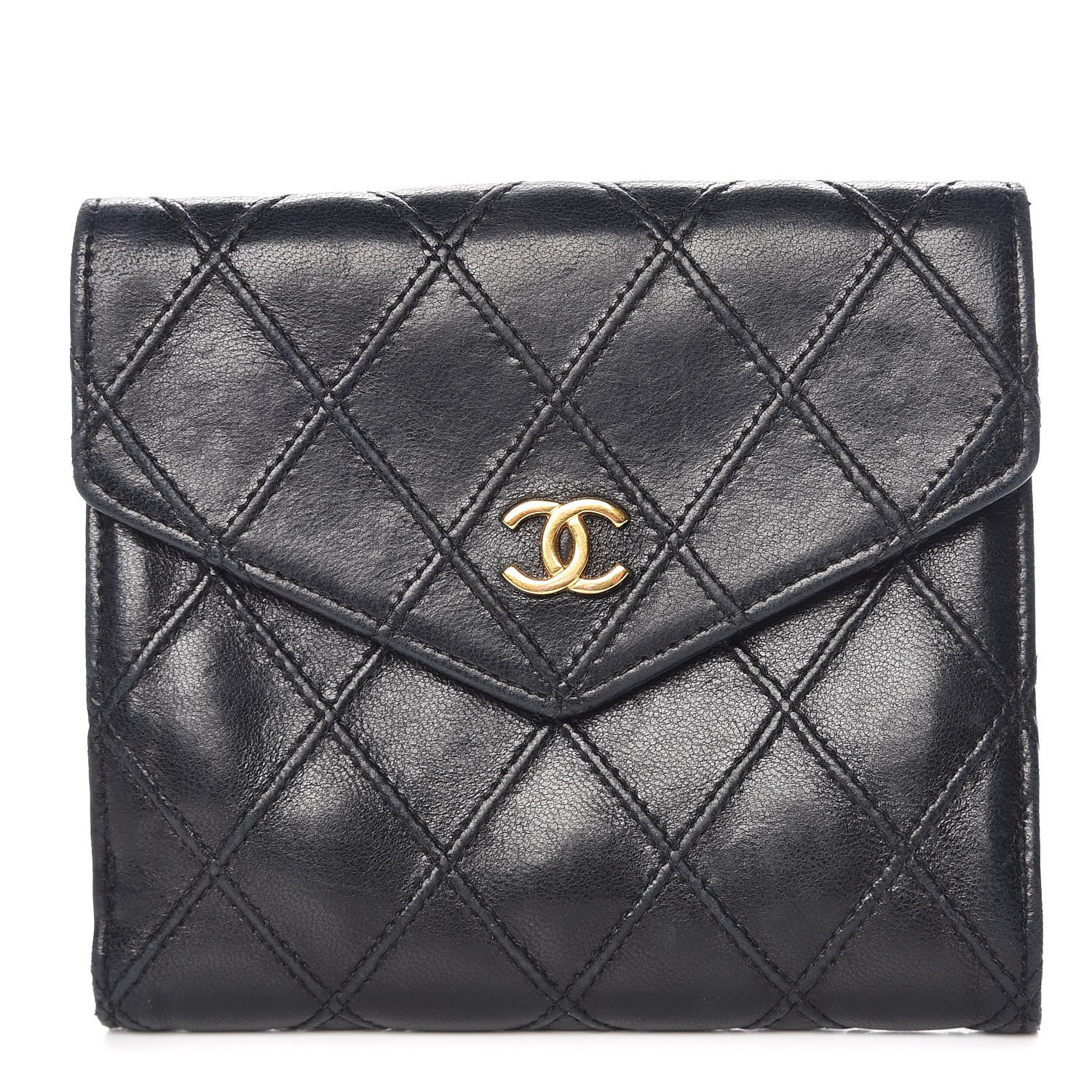Chanel Lambskin Stitched Compact French Wallet Black 1 of 10