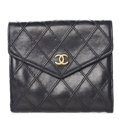 Chanel Lambskin Stitched Compact French Wallet Black 1 of 10