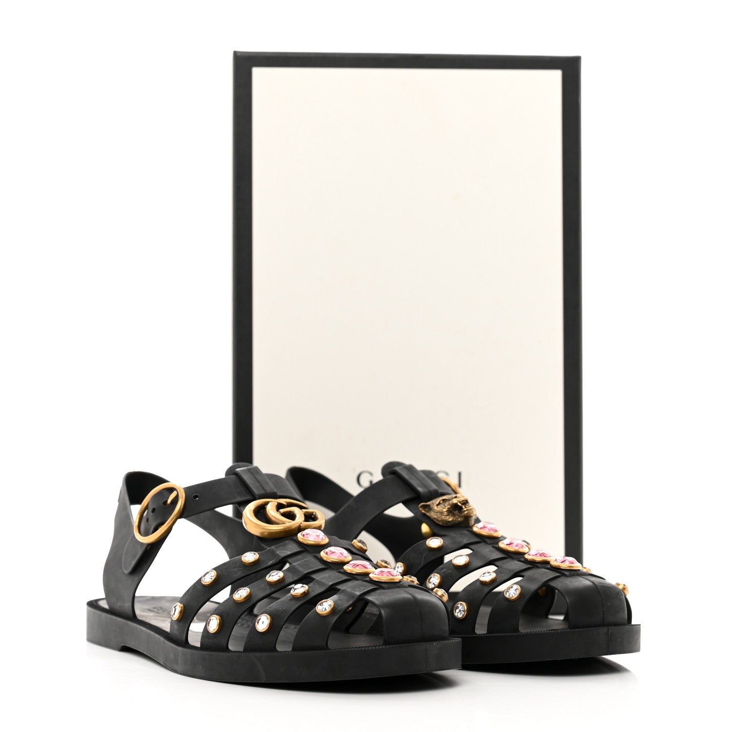 Gucci Rubber Crystal Womens Buckle Strap Sandals 40 Black 8 of 8