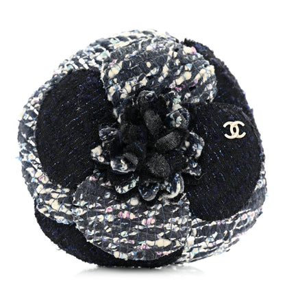 Chanel Tweed Camellia Pin Brooch Navy Blue White 1 of 4