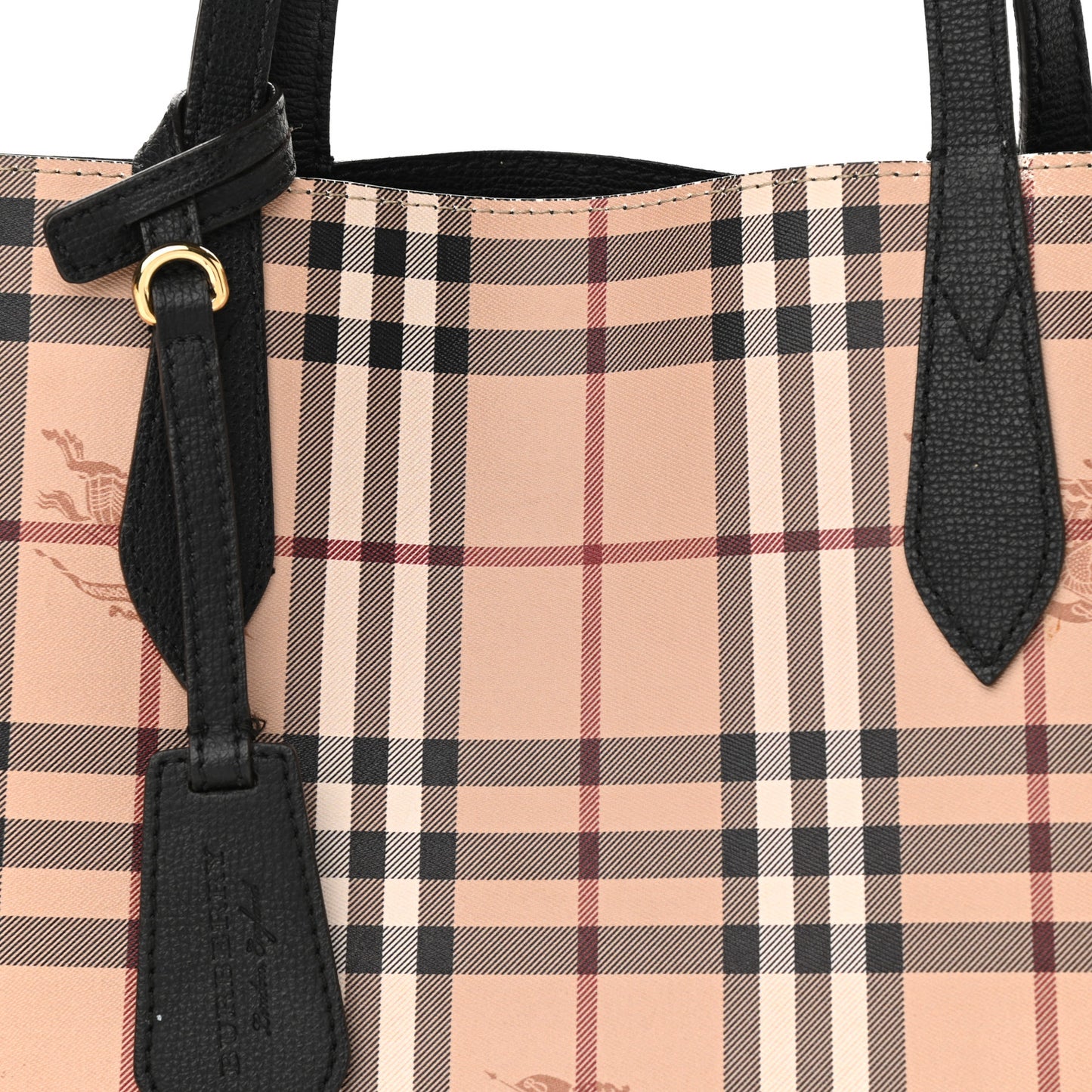 Grainy Calfskin Haymarket Check Medium Reversible Tote Black