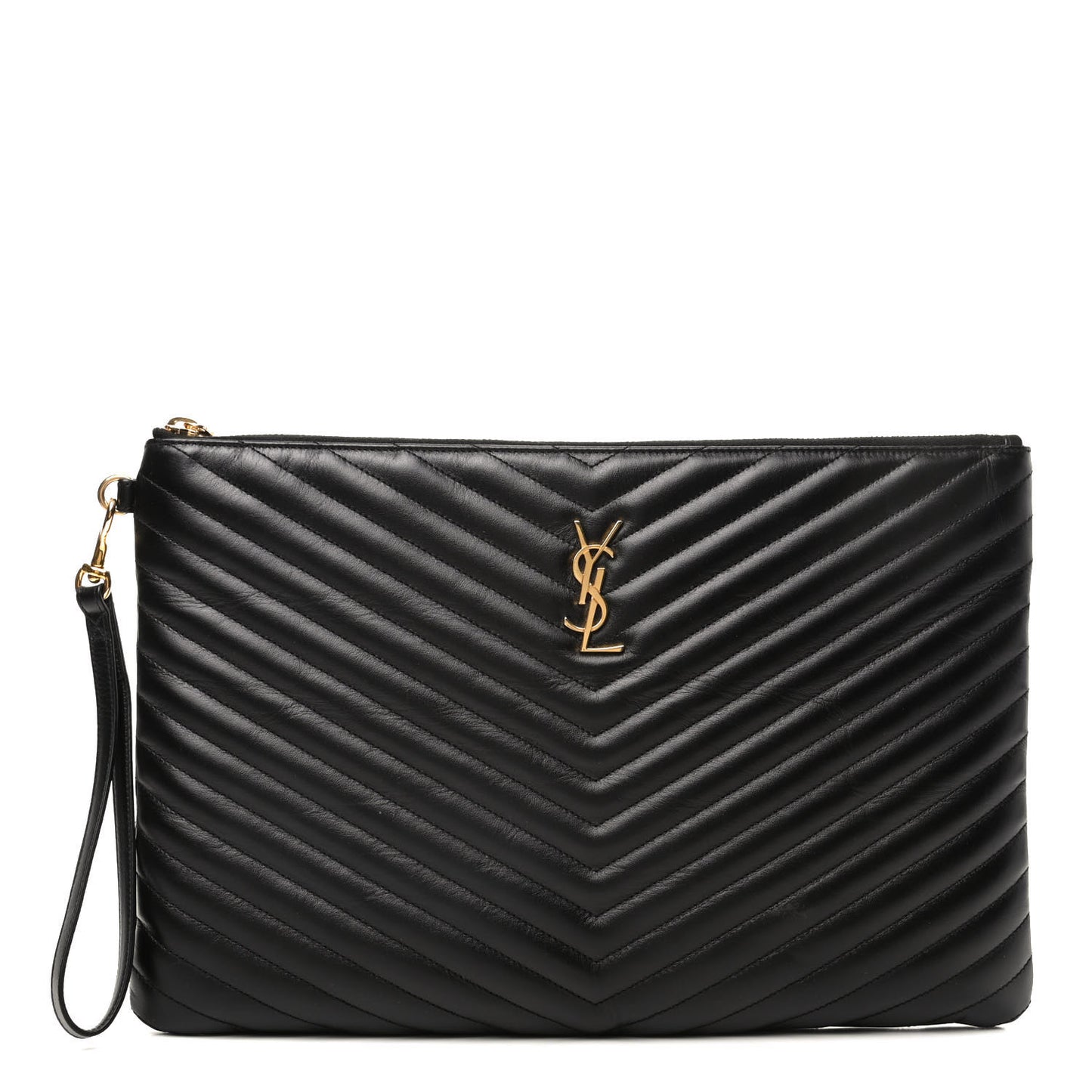 Calfskin Matelasse Chevron Monogram Document Holder Black