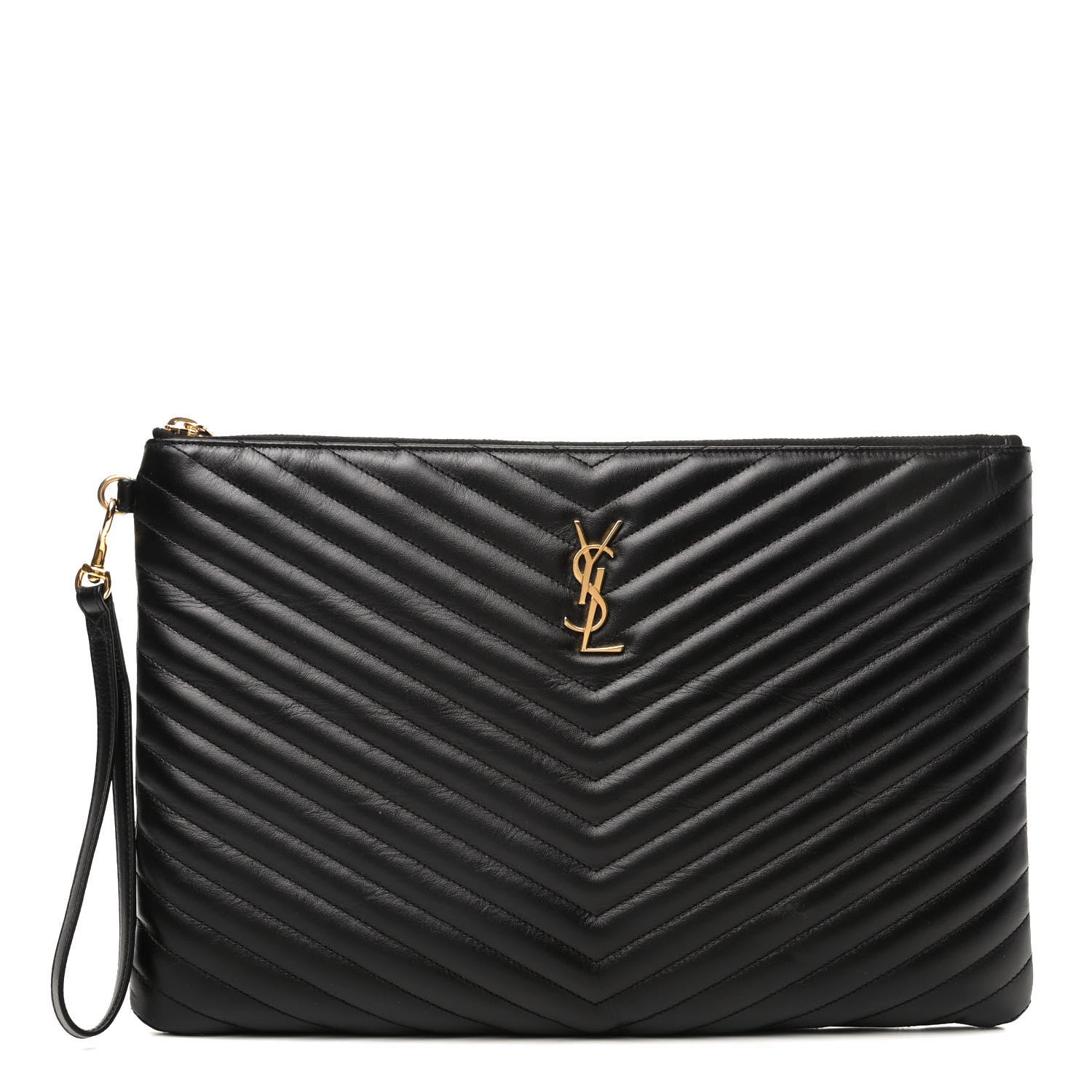 Saint Laurent Calfskin Matelasse Chevron Monogram Document Holder Black 1 of 9