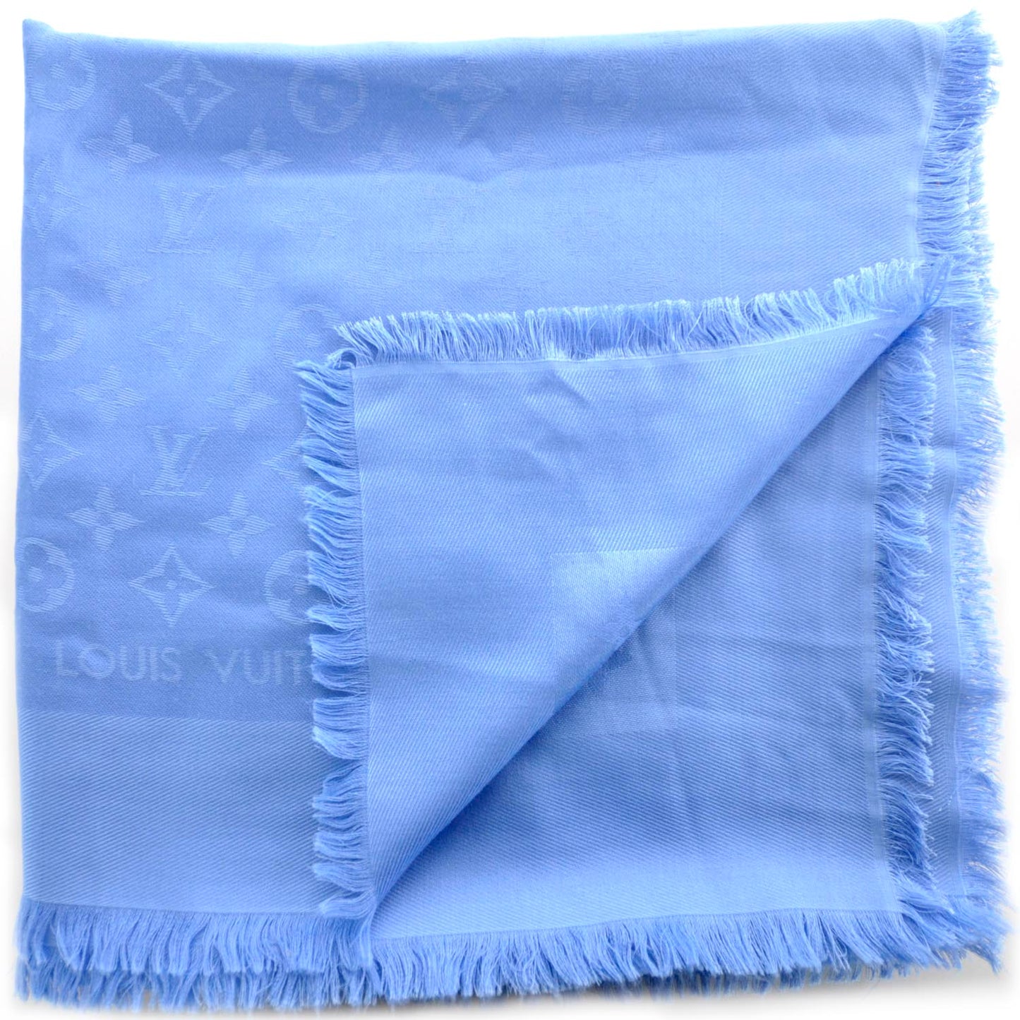 Wool Silk Monogram Shawl Blue