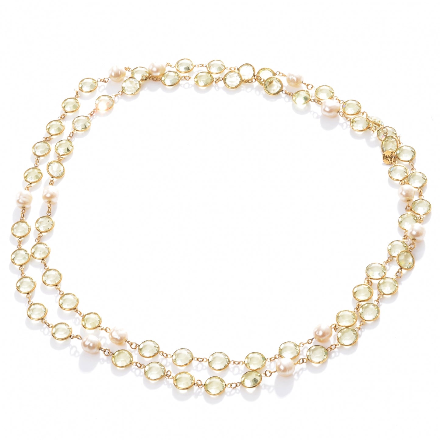 Crystal Pearl Sautoir Long Necklace Green 1981