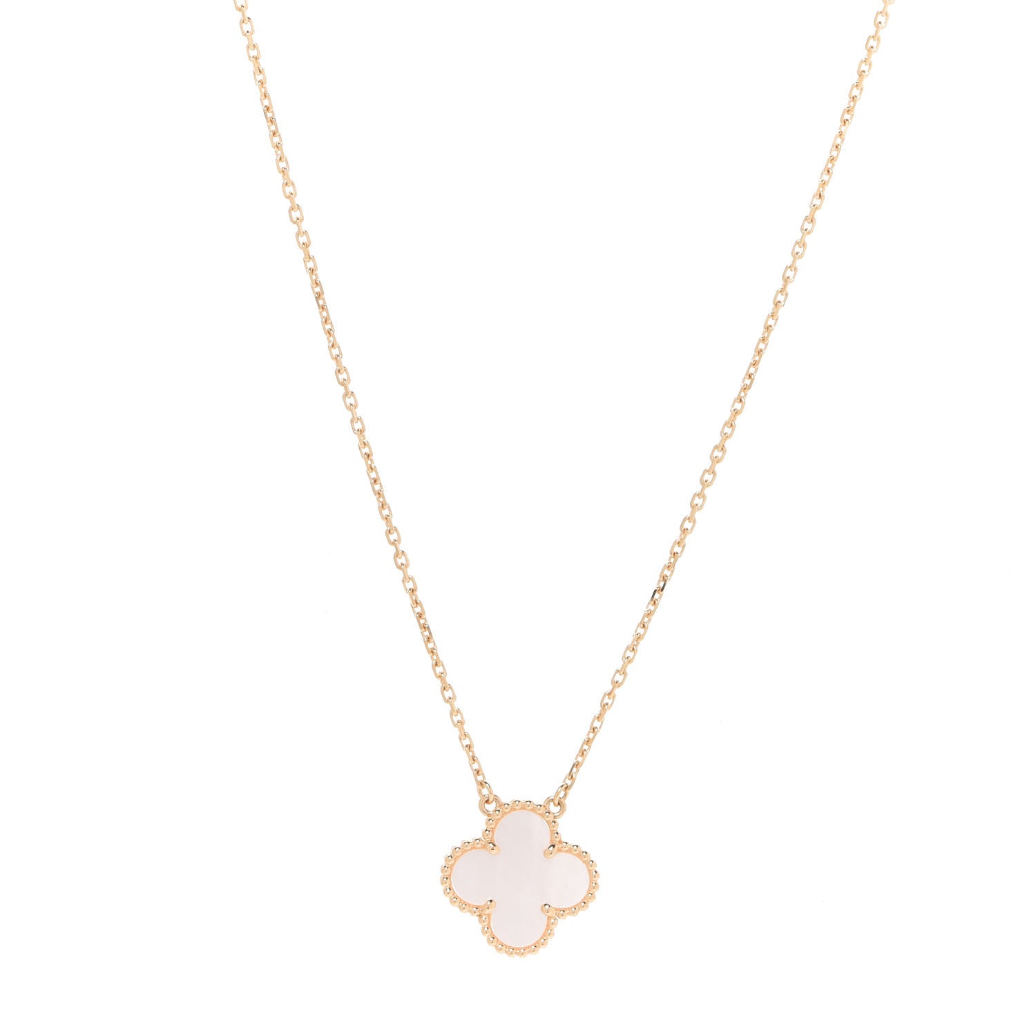 Van Cleef & Arpels 18K Yellow Gold Mother of Pearl Vintage Alhambra Pendant Necklace 1 of 5