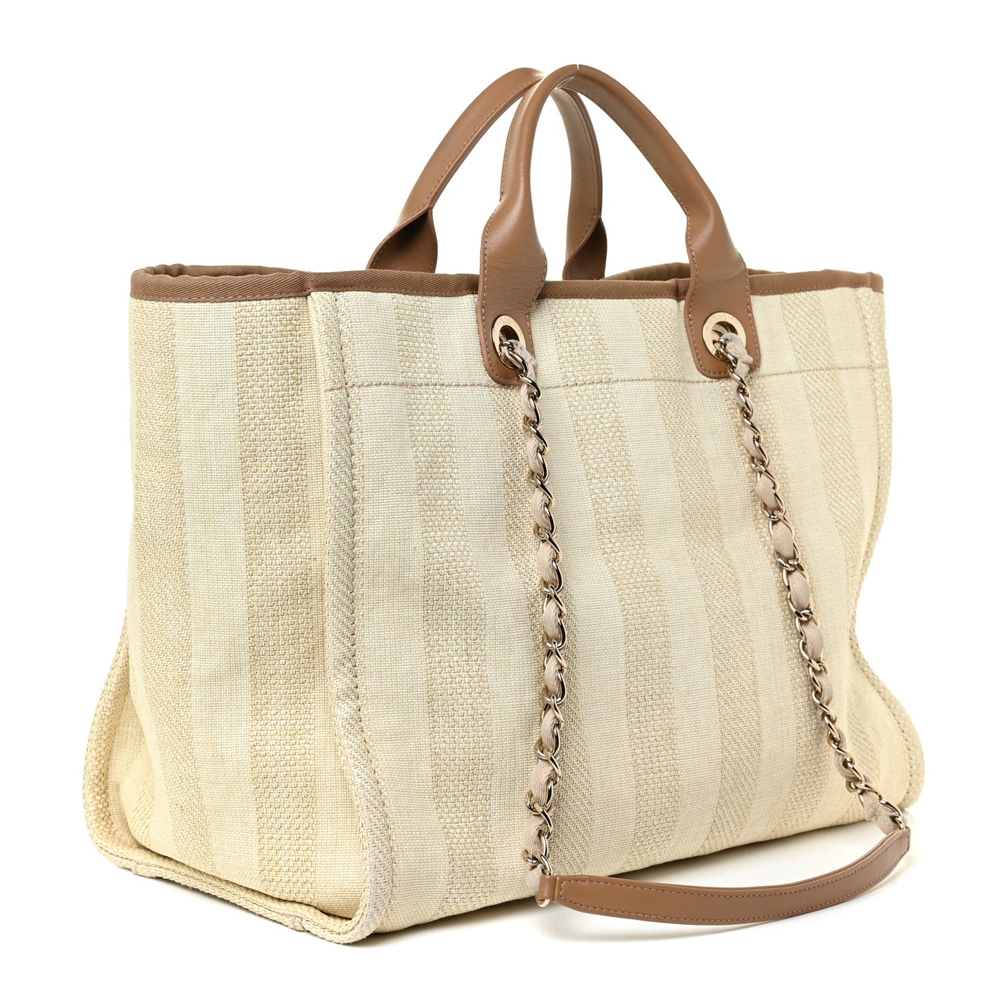 Mixed Fibers Striped Medium Deauville Tote Beige