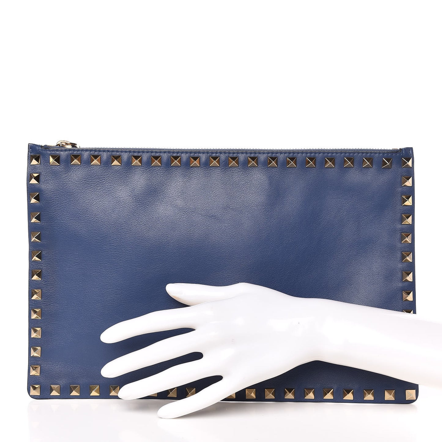 Vitello Large Rockstud Zip Pouch Indigo