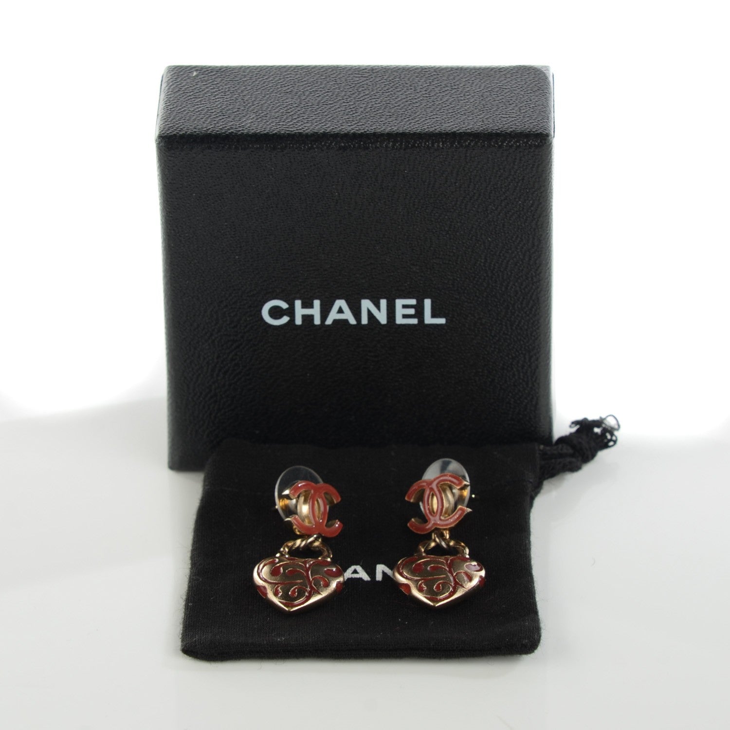 Chanel Resin Lioubov Heart CC Drop Earrings Burgundy Gold 4 of 7