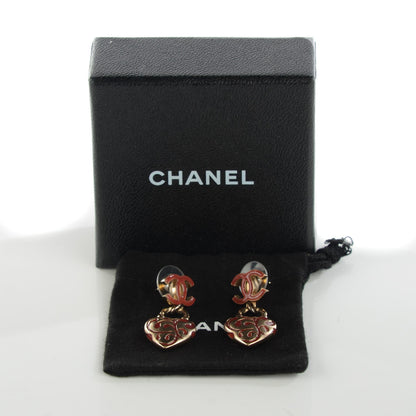 Chanel Resin Lioubov Heart CC Drop Earrings Burgundy Gold 4 of 7
