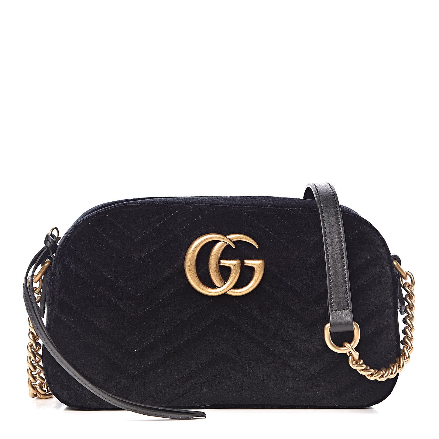 Velvet Matelasse Small GG Marmont Chain Shoulder Bag Black