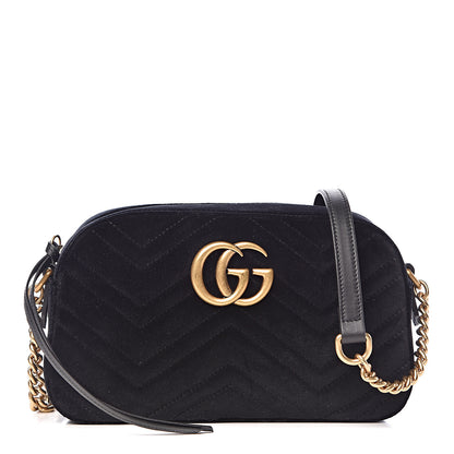Gucci Velvet Matelasse Small GG Marmont Chain Shoulder Bag Black 1 of 10