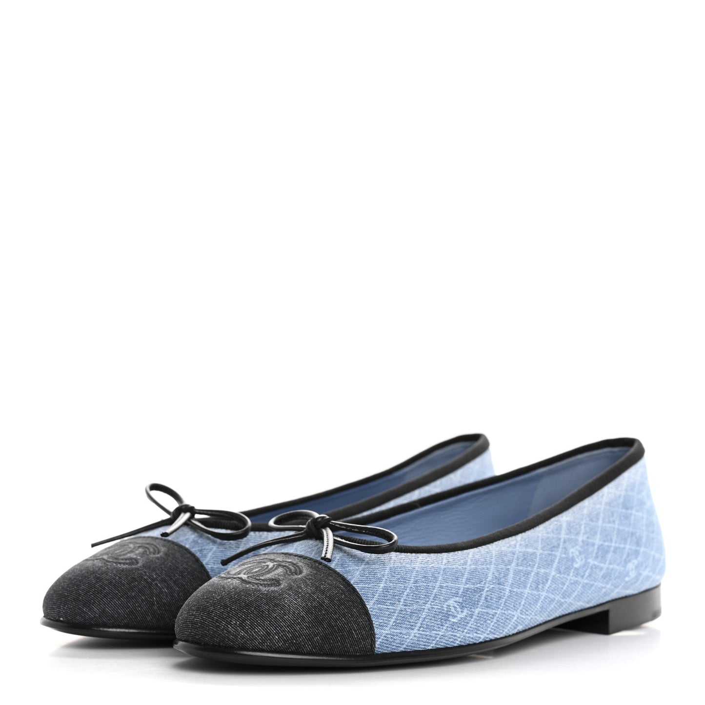 Denim Printed Quilt CC Cap Toe Ballerina Flats 39 Light Blue Dark Grey