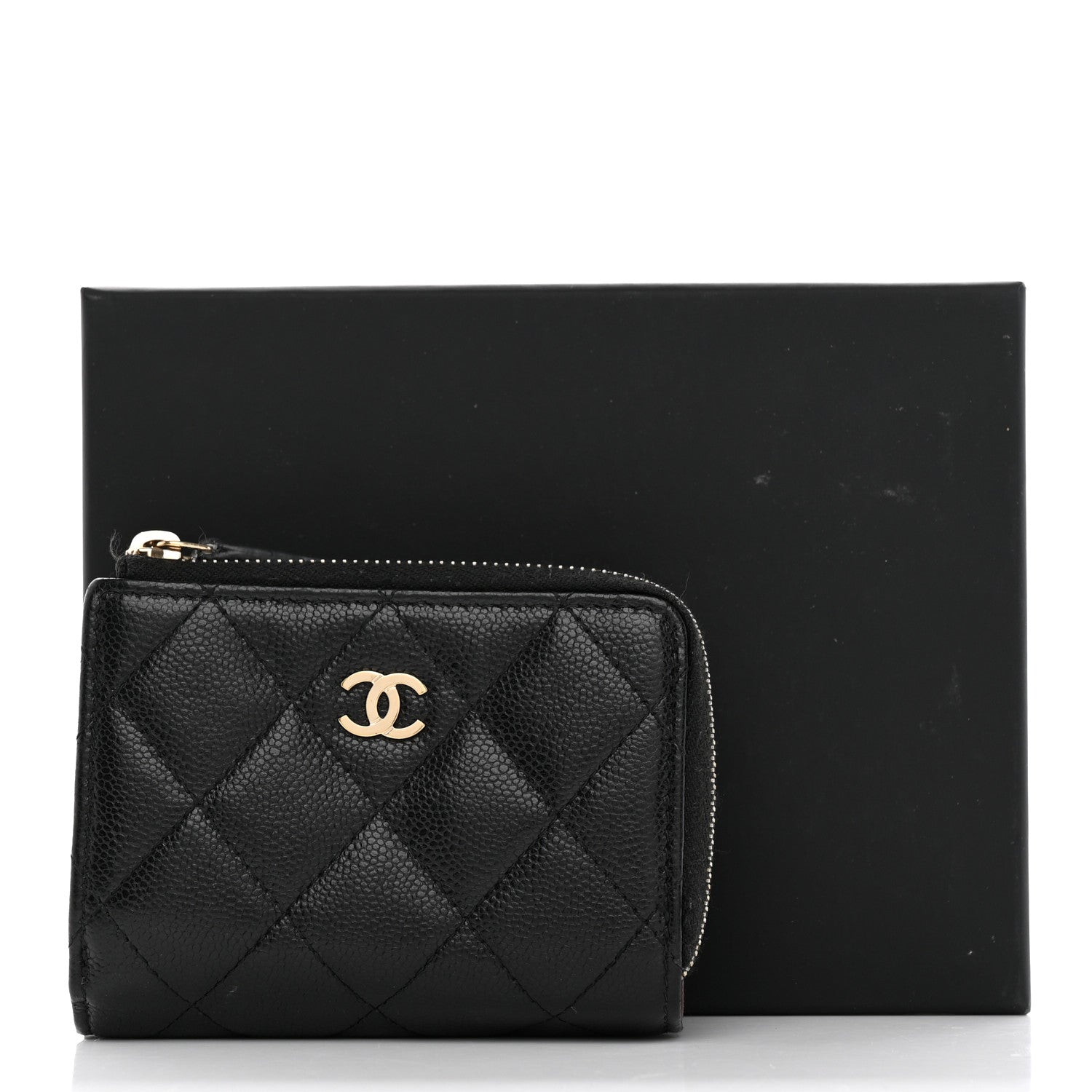 Chanel Caviar Quilted CC Zip Compact Trifold Wallet Black 12 of 12