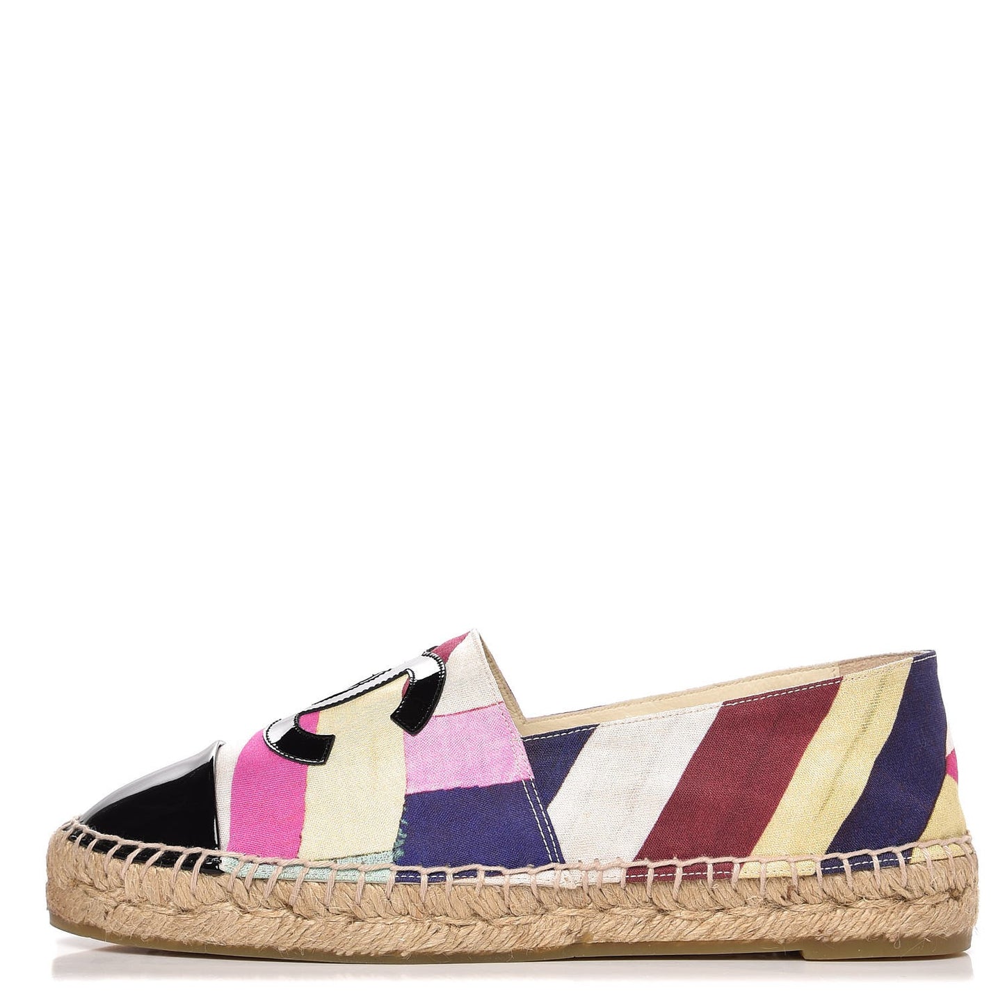 Patent Fabric Striped CC Espadrilles 38 Multicolor Black