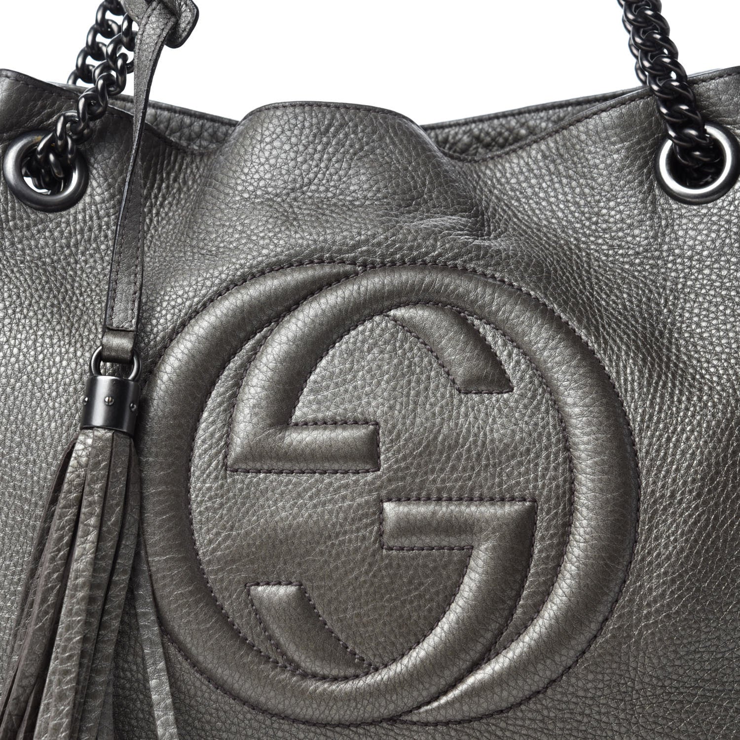 Gucci Metallic Pebbled Calfskin Medium Soho Chain Shoulder Bag Sasso 17 of 17
